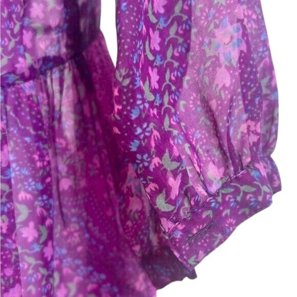 VTG Free People Purple Patchwork Chiffon Top | Boho Grunge Fairy Whimsigoth Y2K - Picture 10 of 16